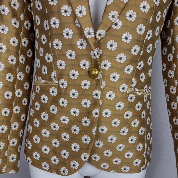 J. Crew Campbell Scattered Daisy Gold Floral Print Jacquard Gold Button Blazer 0 - Picture 11 of 16